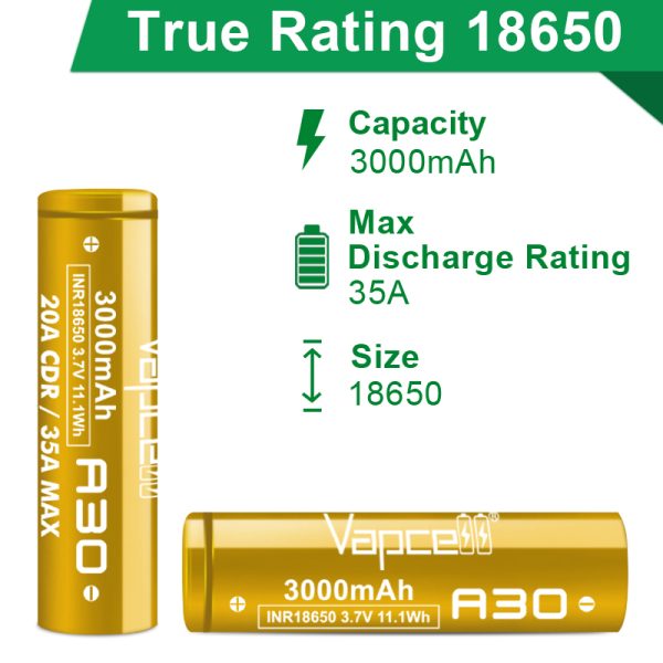 A30 18650 3000mAh Vapcell Rechargeable Battery